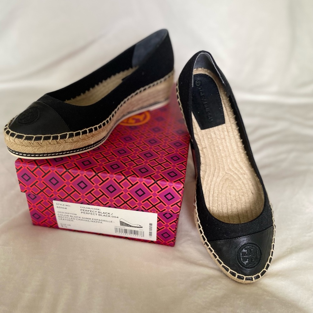 Tory Burch Black Colorblock Espadrilles - Leather Top NWOT